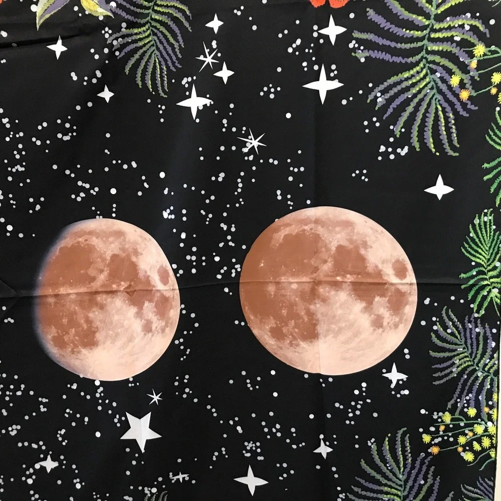 Moon Phase Floral Tapestry Celestial Starry Night Wall Hanging 51x59 Black